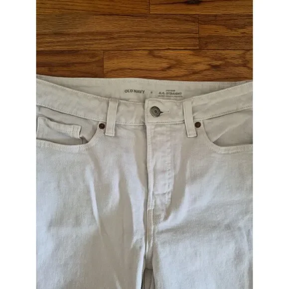 Old Navy O.G. Straight High-Waisted Secret Smooth White Jeans Size 6 Raw Hem - Picture 8 of 9
